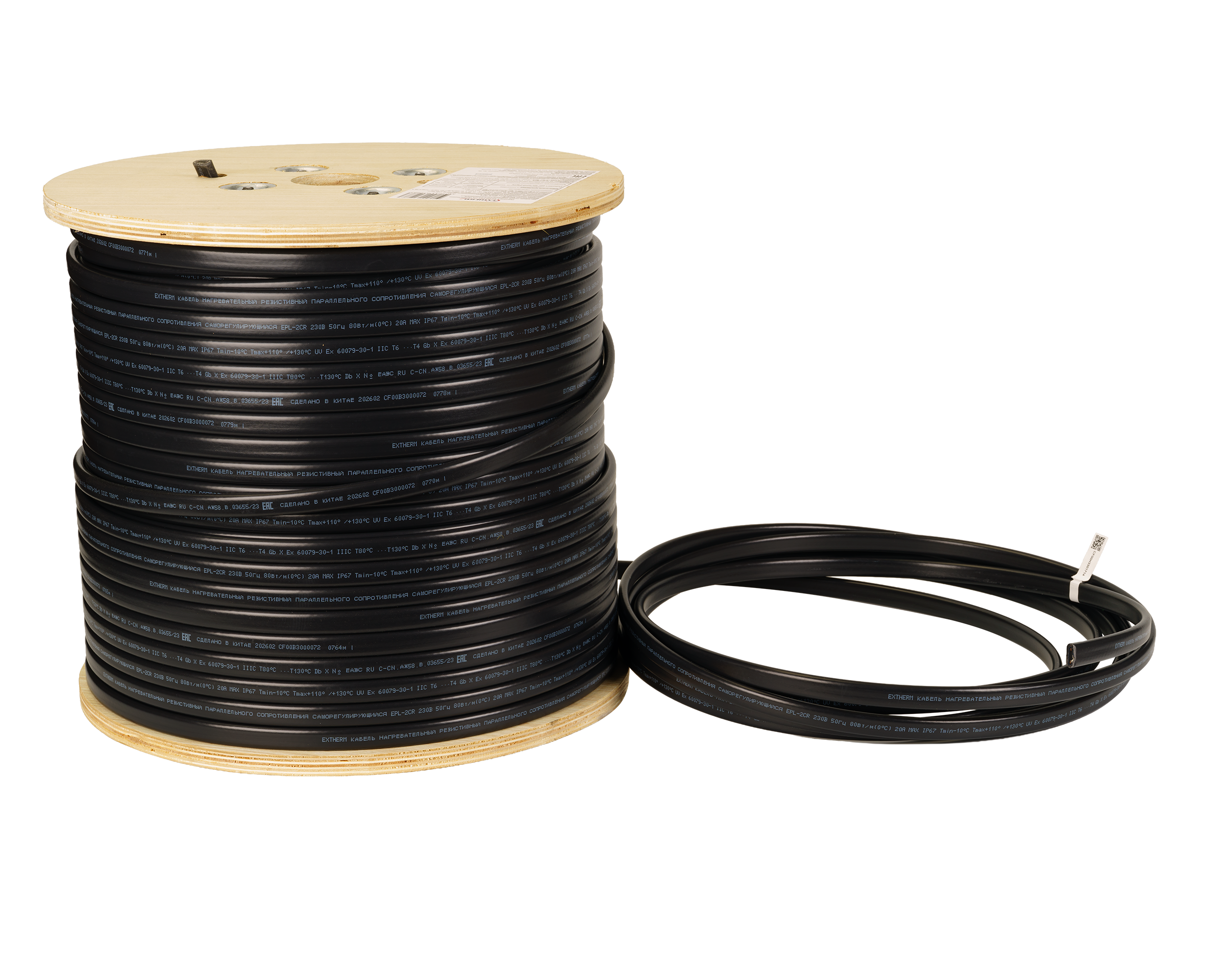 Extherm EPL-2CR-250 Кабель нагревательный саморегулирующийся 80 Вт/м при 0°С в бетоне (открытые площадки, подъездные пути, тротуары), термопласт, катушка 250 м.
