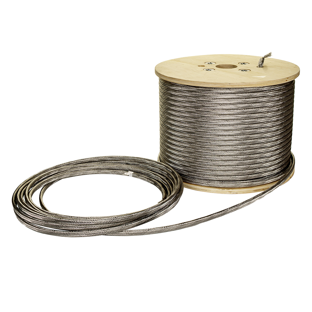 Extherm 31CMK25-CT-250 саморегулирующийся нагревательный кабель 31 Вт/м, оболочка термопласт, 15AWG, внешняя броня (оплетка) из нержавеющих проволок, катушка 250м.
