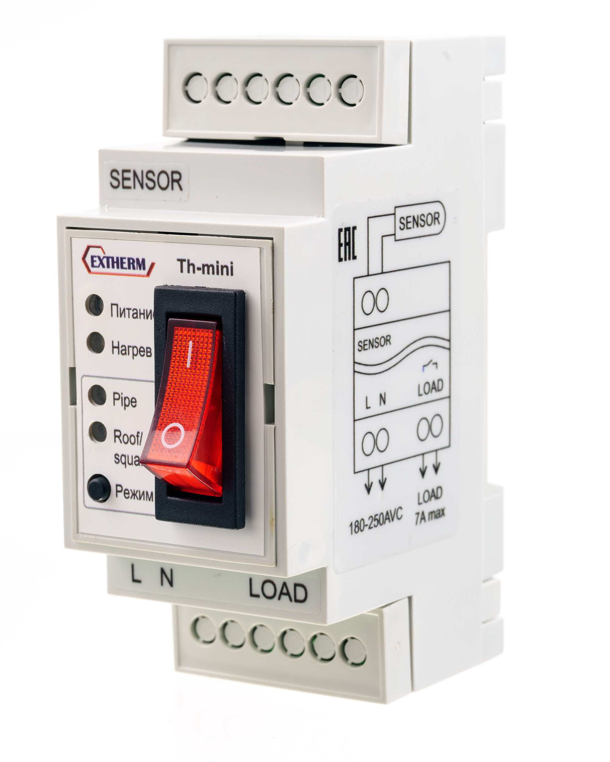 Extherm Th-mini Термостат для управления системой электрообогрева на кровлях/площадках/трубах с фиксированными настройками в комлекте с датчиком температуры, ток 7 А