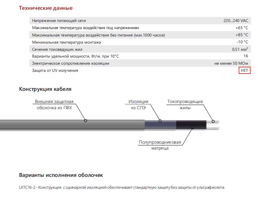 Extherm LXTC16-2 саморегулирующийся кабель неэкранированный для обогрева стальных трубопроводов