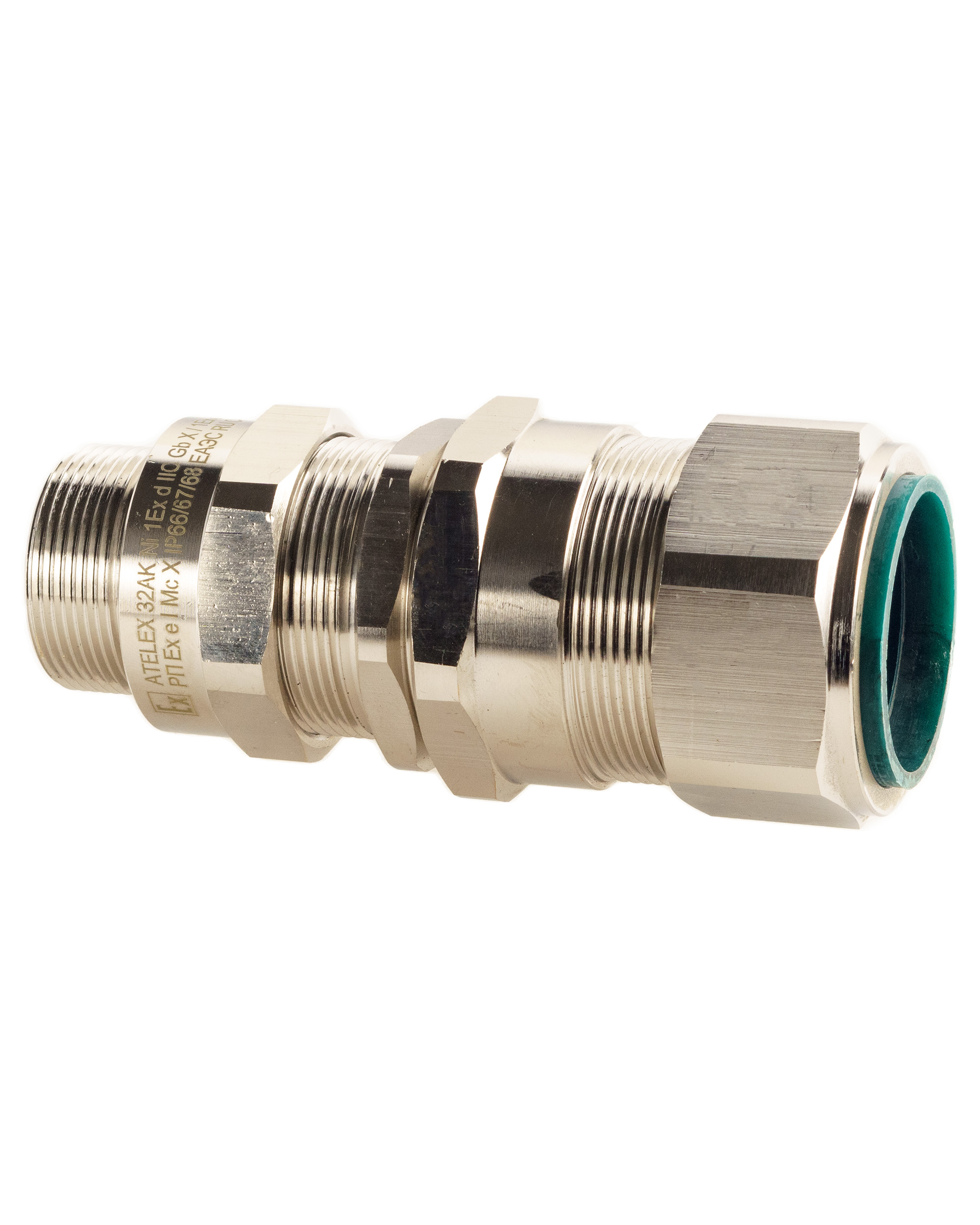 Extherm 32AK 05 Кабельный ввод взрывозащищенный М32х1,5 с уплотнением для бронированного силового кабеля d вн. 17-25,9 мм, d нар.23,7-33,9 мм, М32x1,5 6g, 1ExdIIC Gb X / 1ExeII Gb X, IP66/67/68 и гайкой, латунь