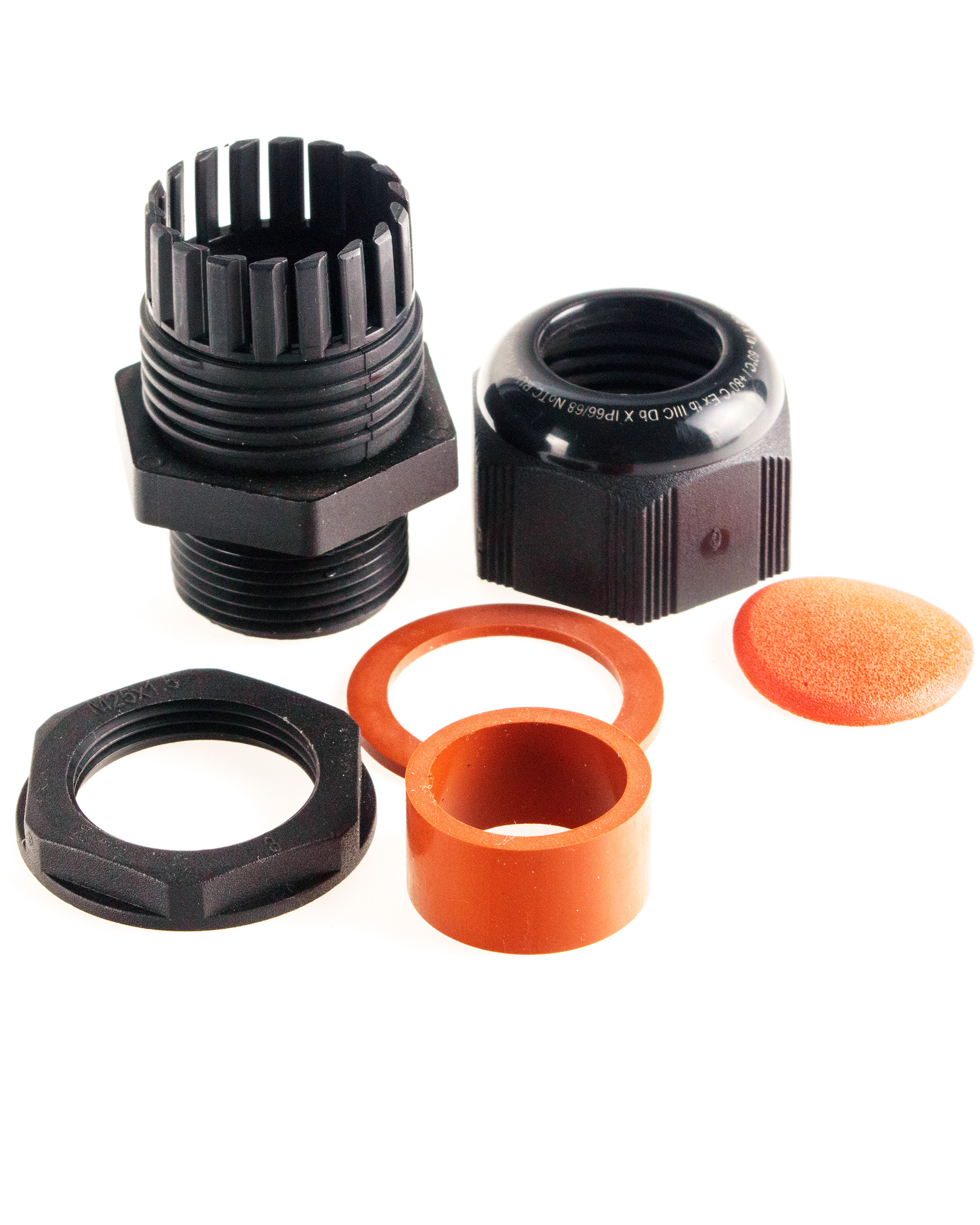 Extherm BM-X6S-L Кабельный ввод взрывозащищенный М25х1,5 с уплотнением для нагревательного кабеля (12,0x6,0) с уплотнительным кольцом и контргайкой, полиамид